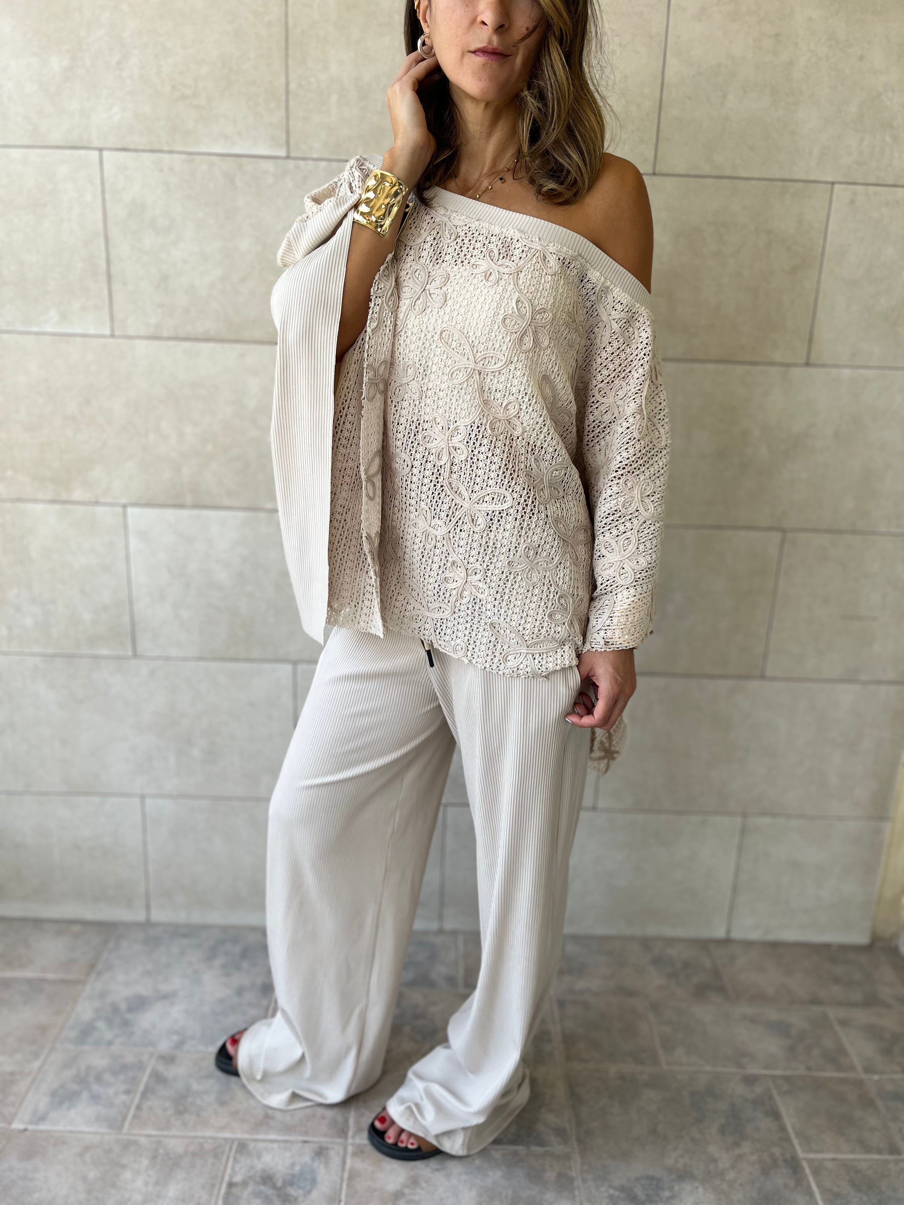 Beige Whisper Lace Asymmetrical Poncho