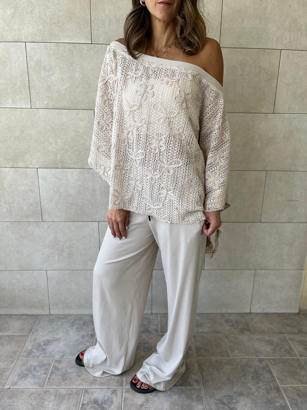 Beige Whisper Lace Asymmetrical Poncho
