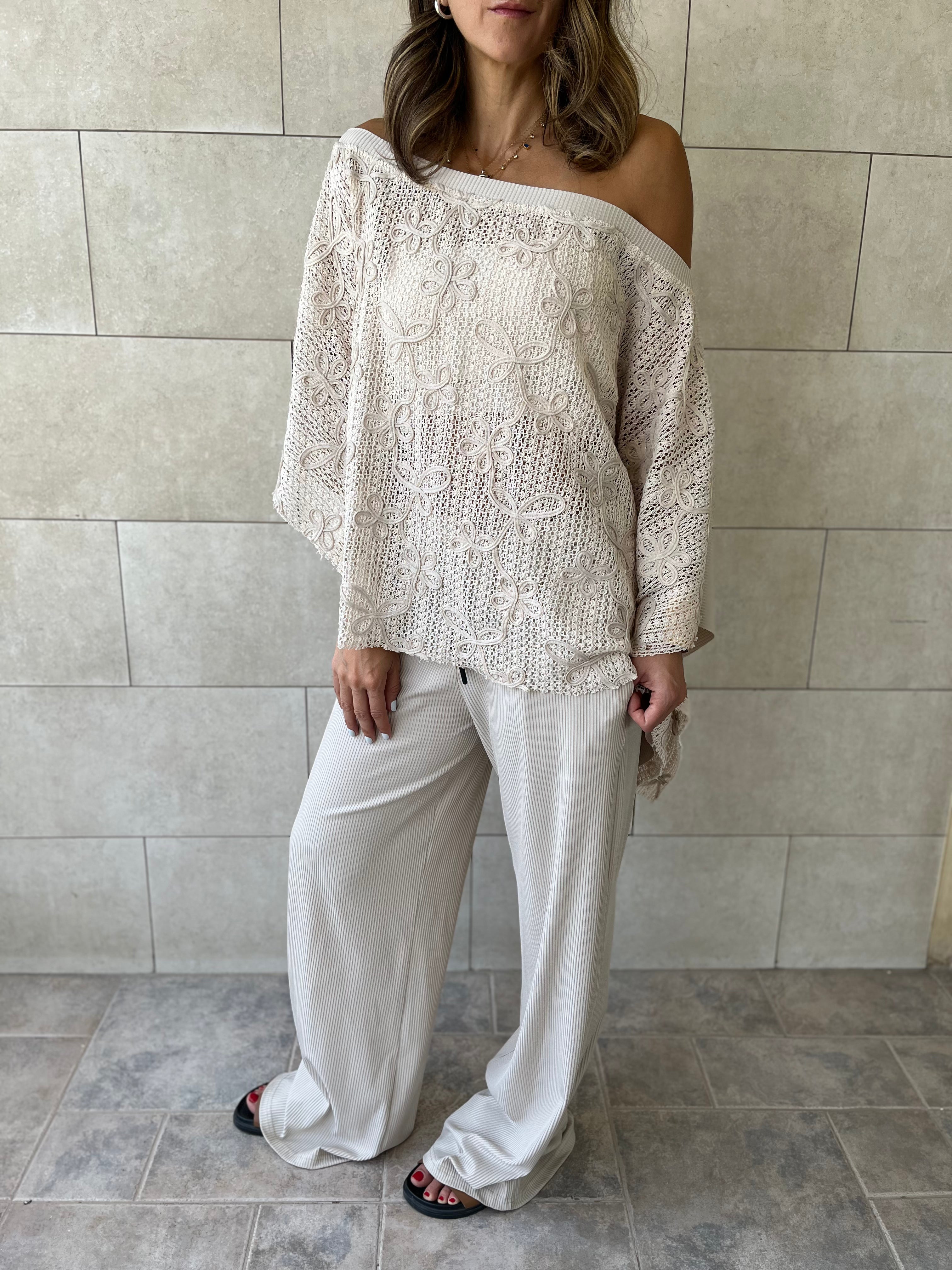 Beige Whisper Lace Asymmetrical Poncho