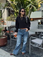 Black Fleece Lined Cropped Sweatshirt