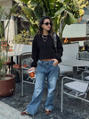Black Fleece Lined Cropped Sweatshirt