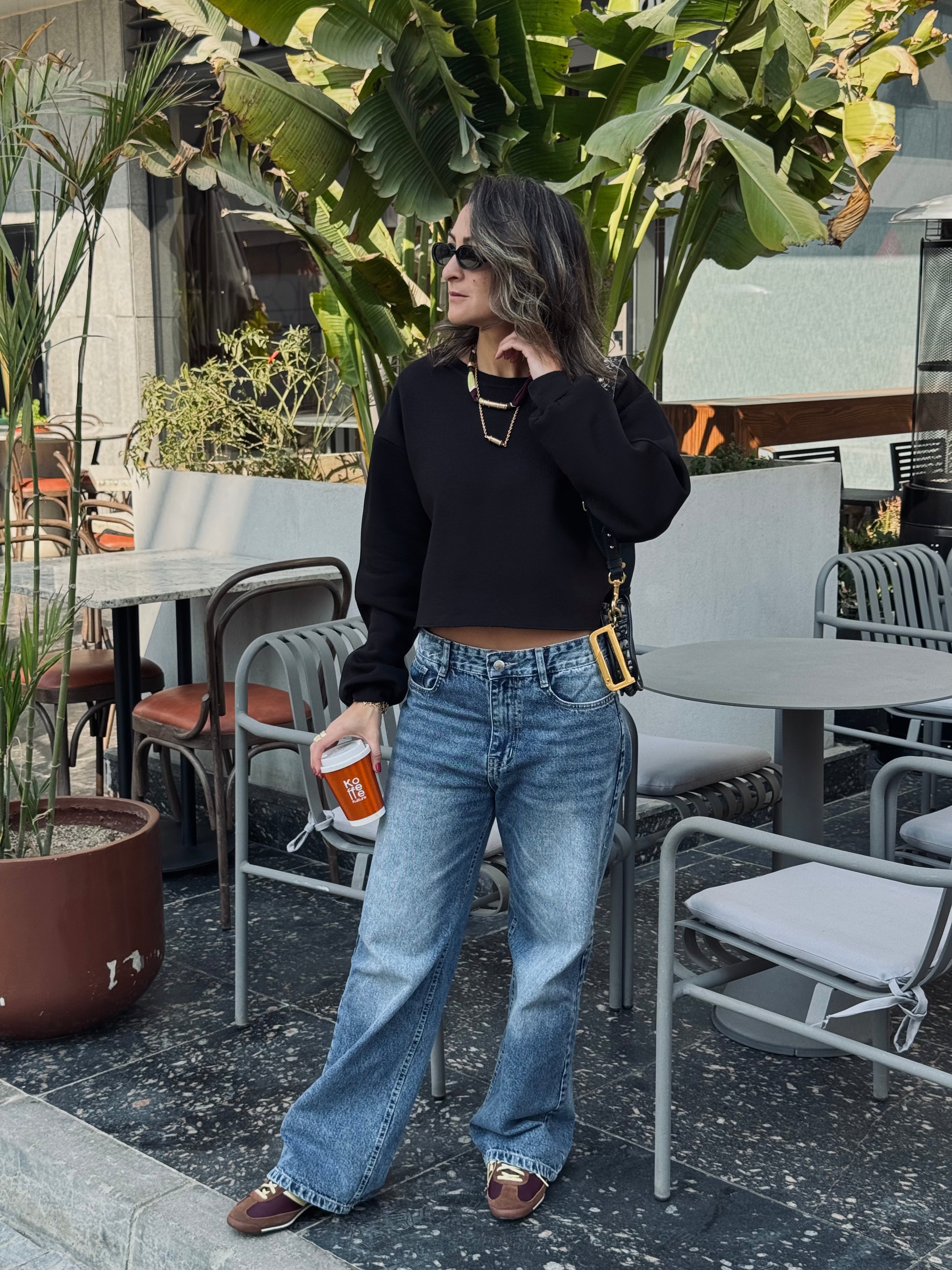 Black Fleece Lined Cropped Sweatshirt