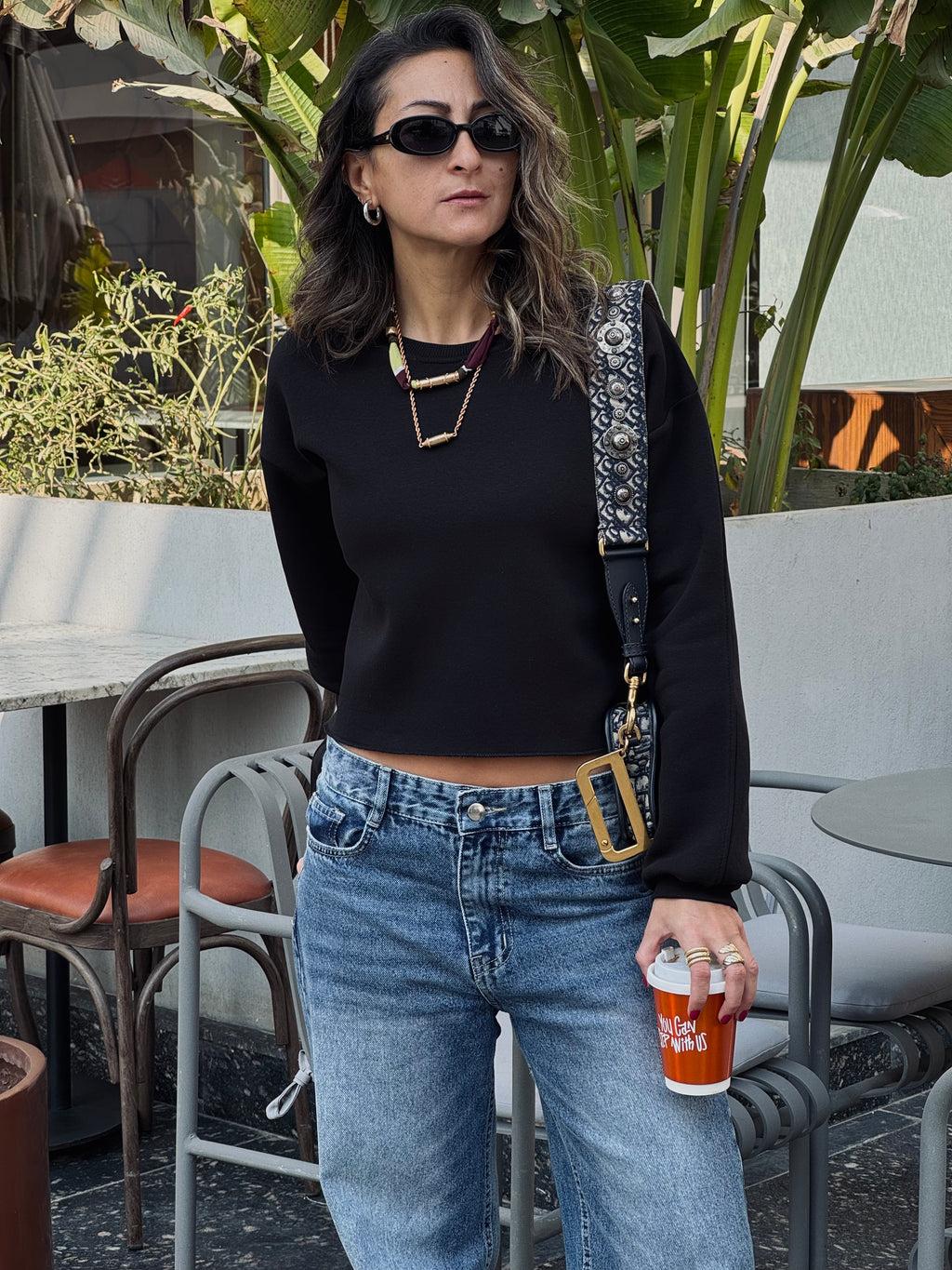 Black Fleece Lined Cropped Sweatshirt