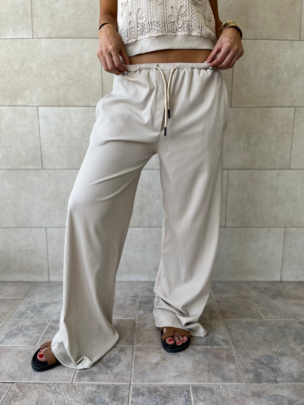 Beige Flowy Rope Pants