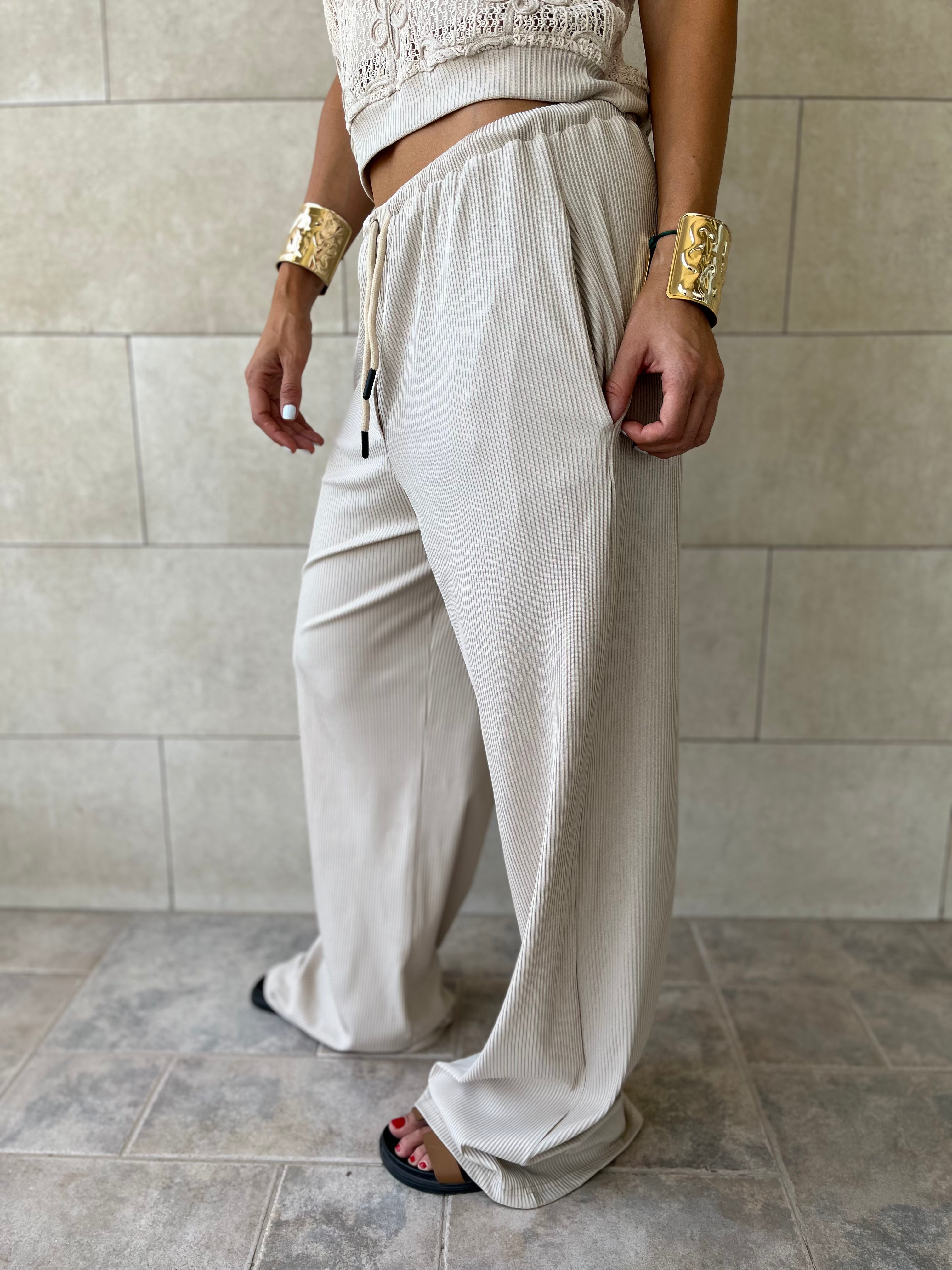 Beige Flowy Rope Pants
