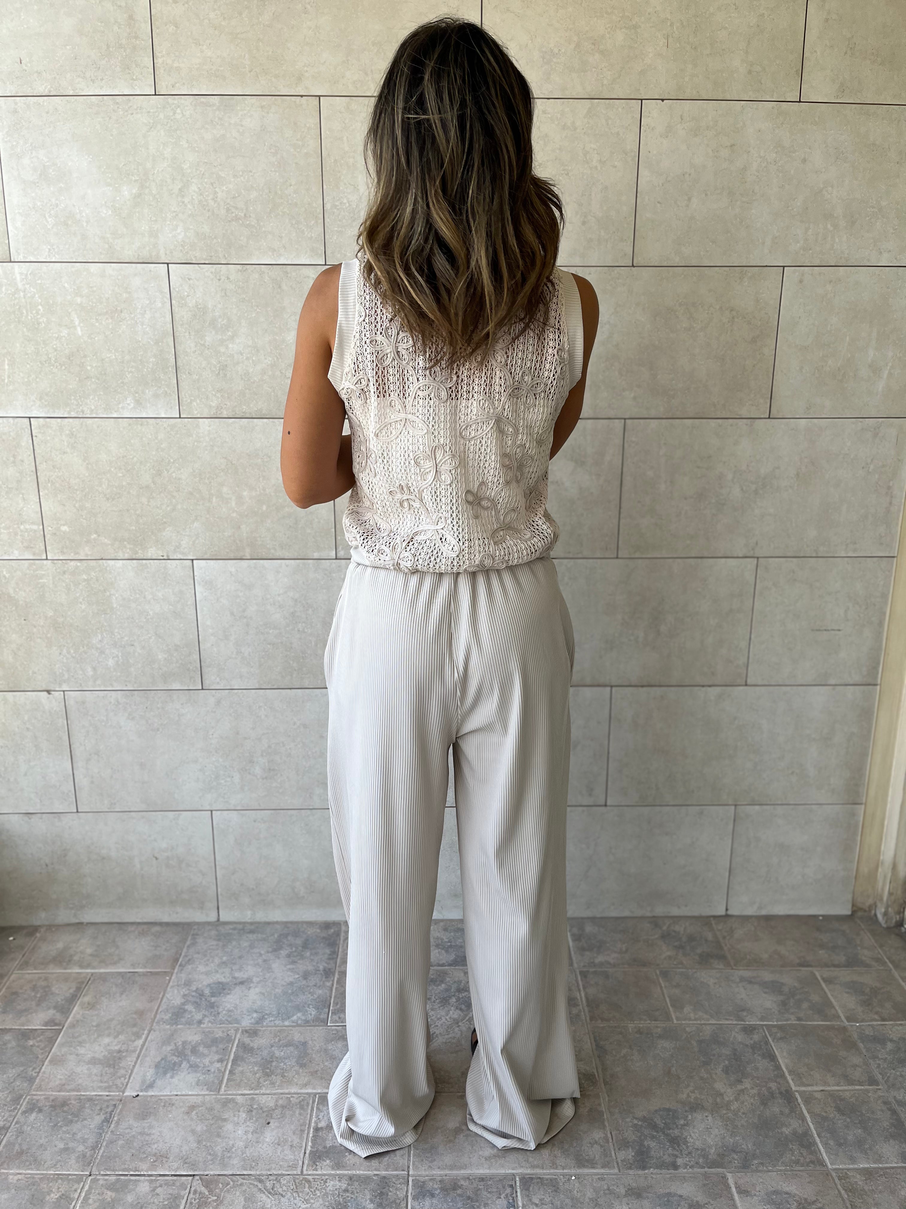 Beige Flowy Rope Pants