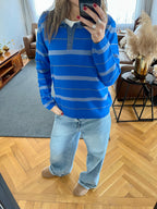 Blue Striped Long Sleeve Knit  Polo