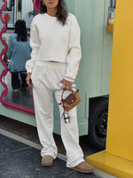White Fleece Lined Cropped Sweatshirt
