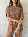 Brown Whisper Lace Asymmetrical Top