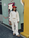 White Fleece Lined Cropped Sweatshirt