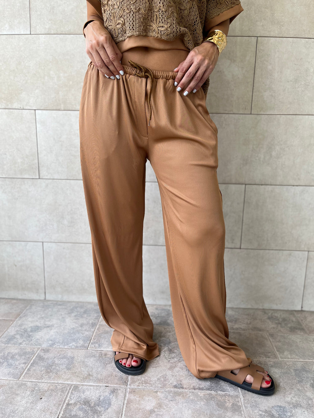 Brown Flowy Rope Pants