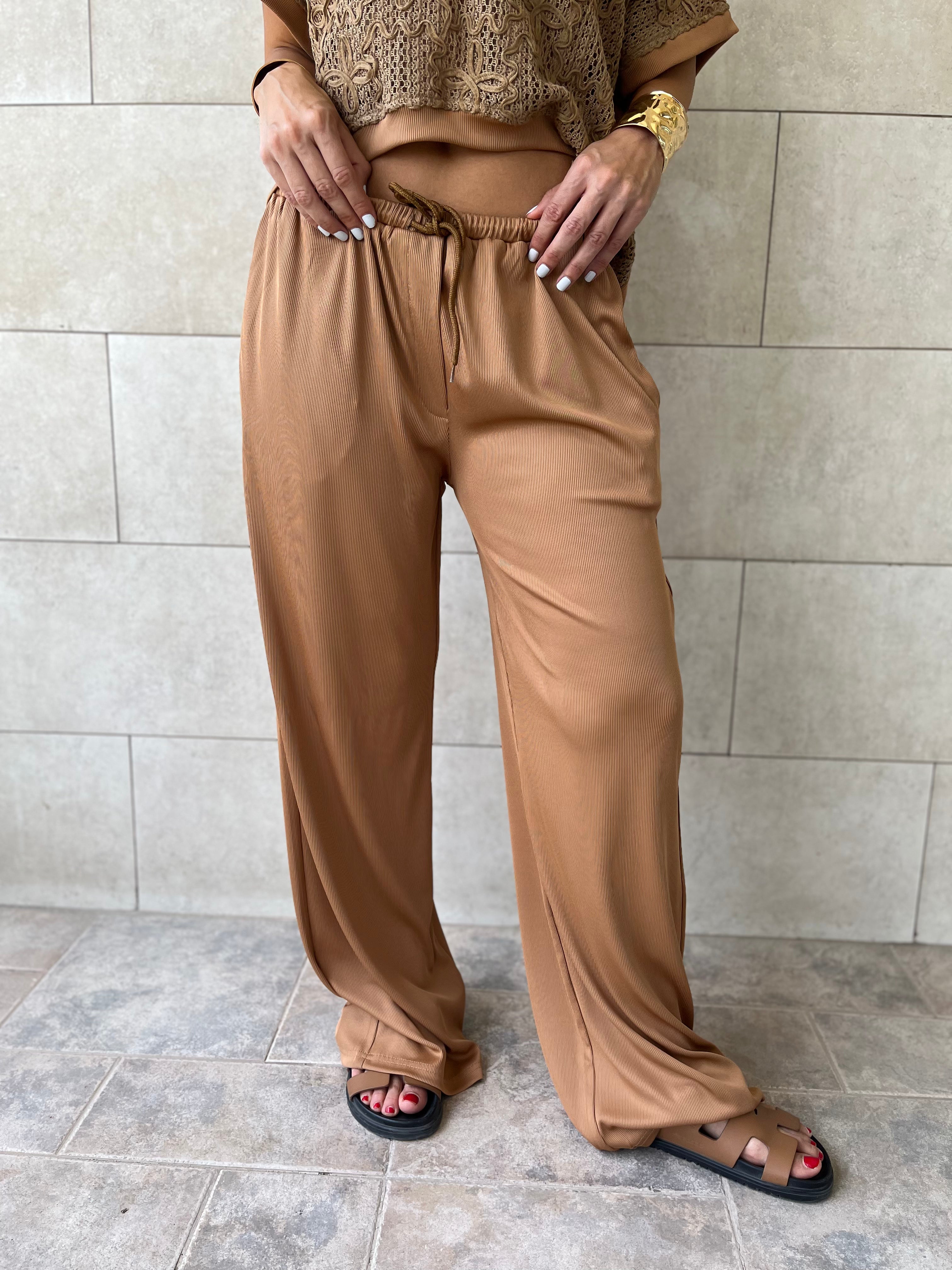 Brown Flowy Rope Pants