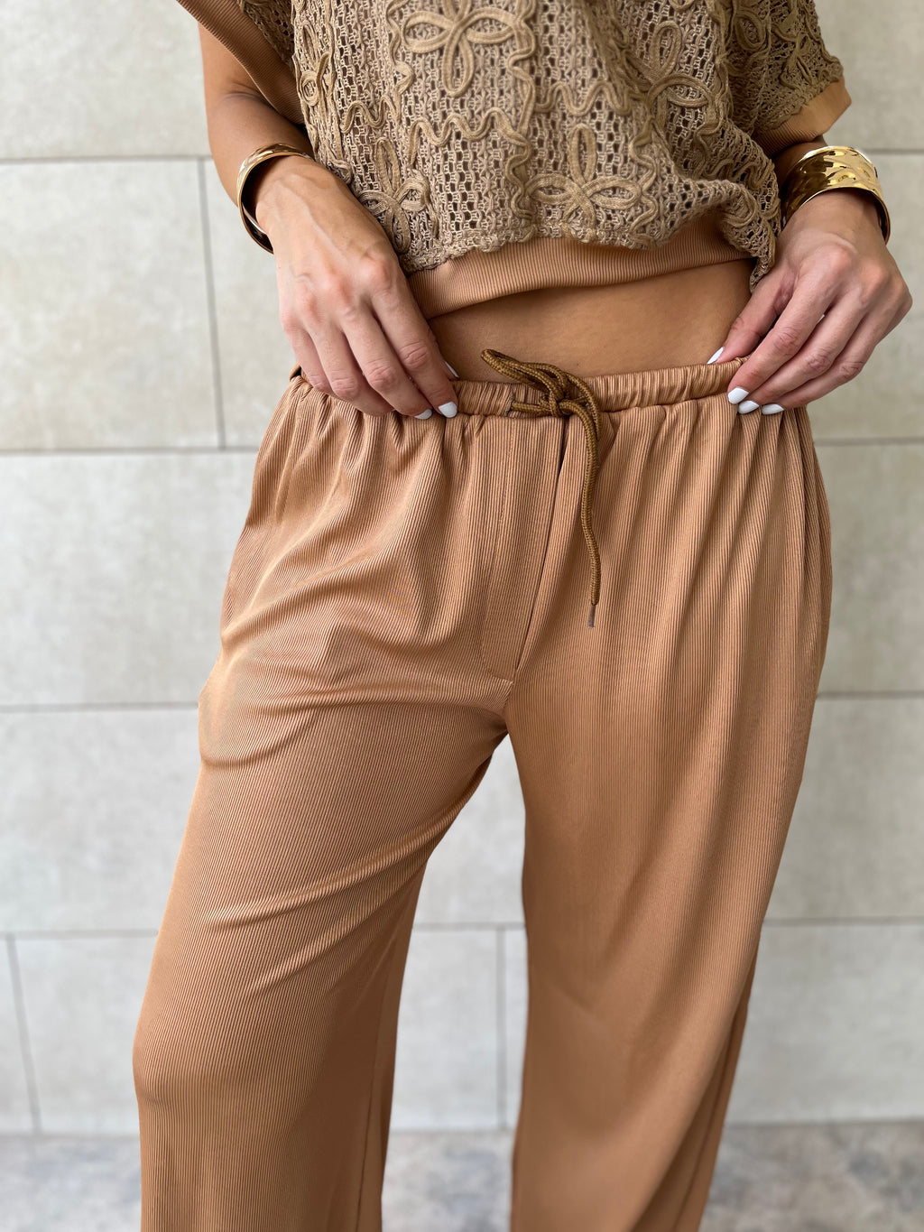 Brown Flowy Rope Pants