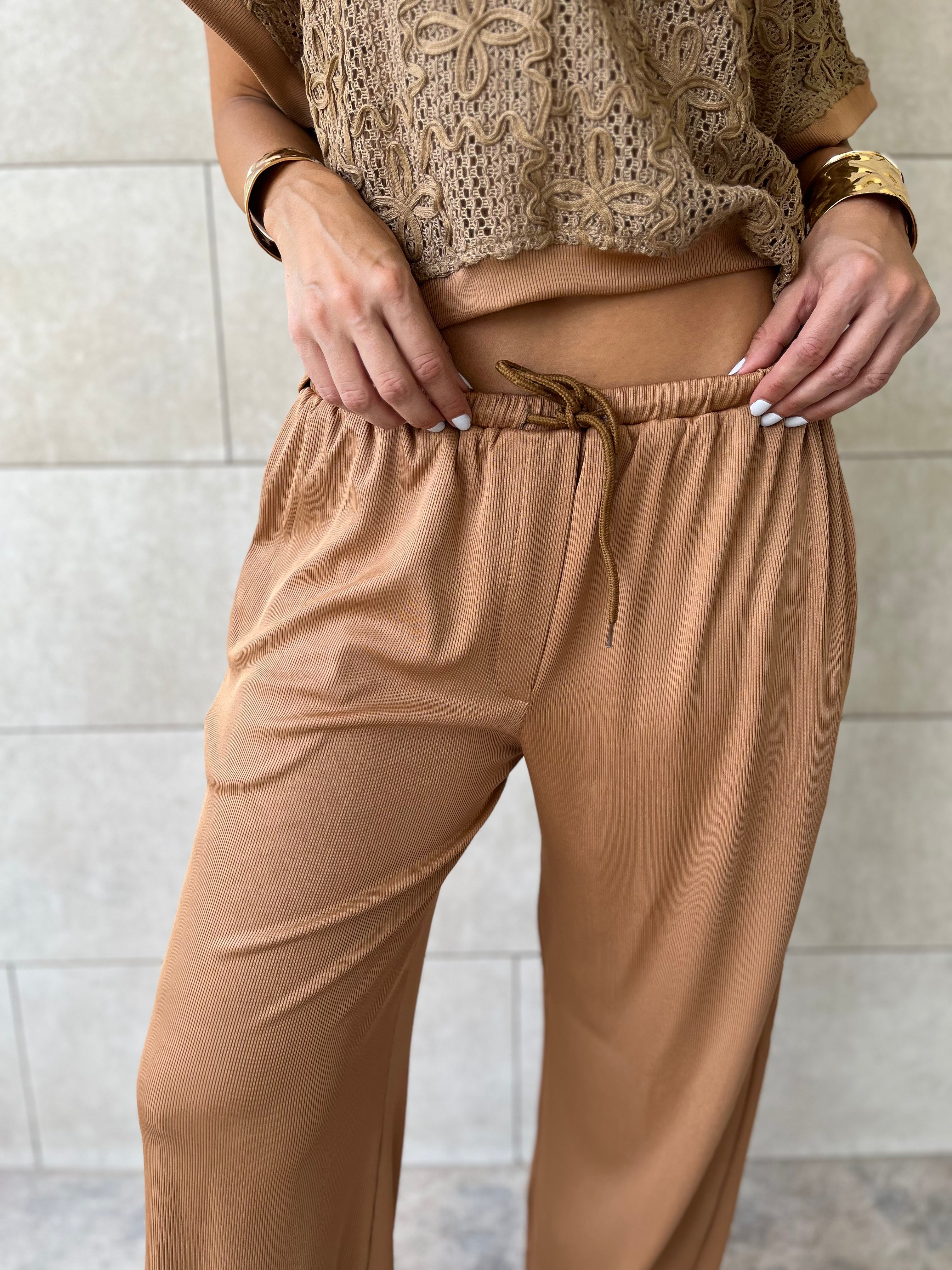 Brown Flowy Rope Pants