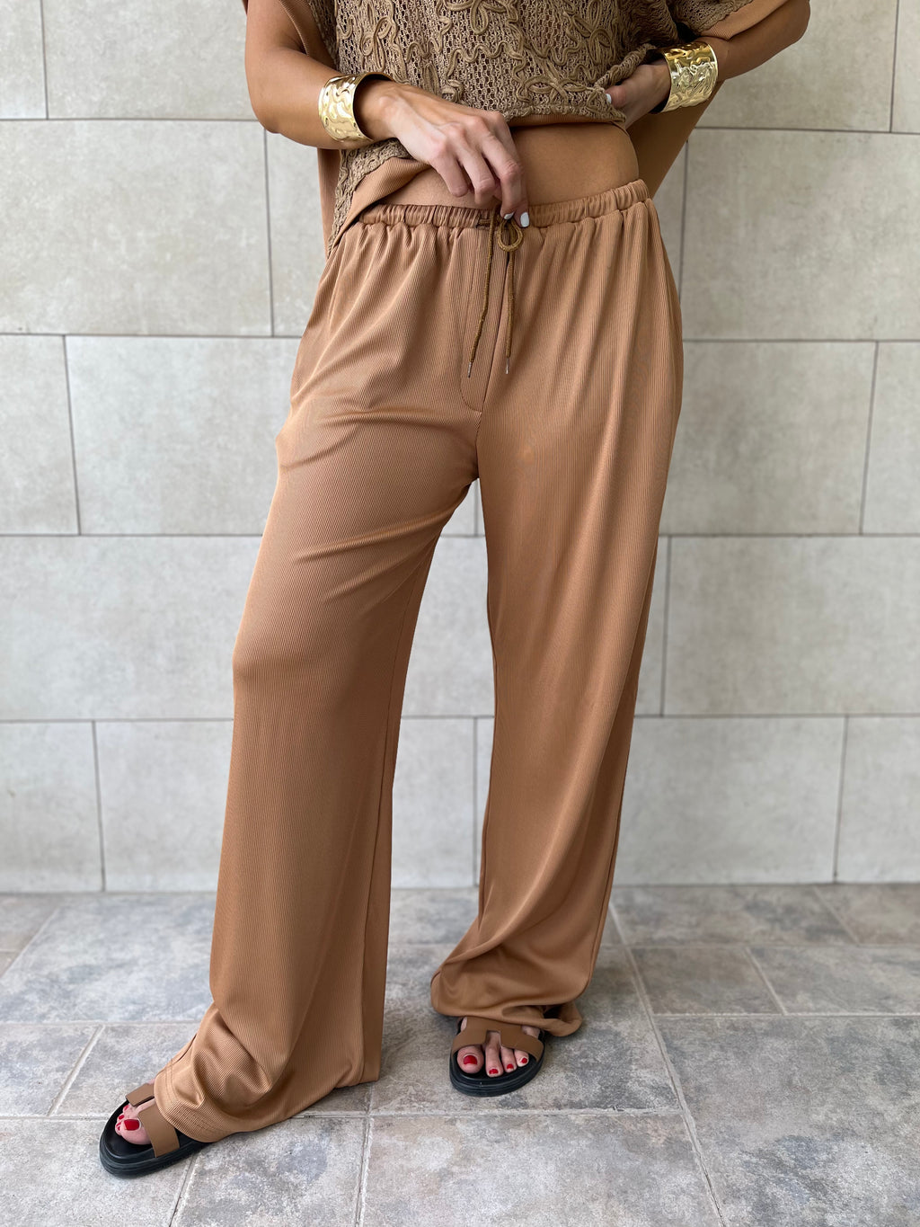 Brown Flowy Rope Pants