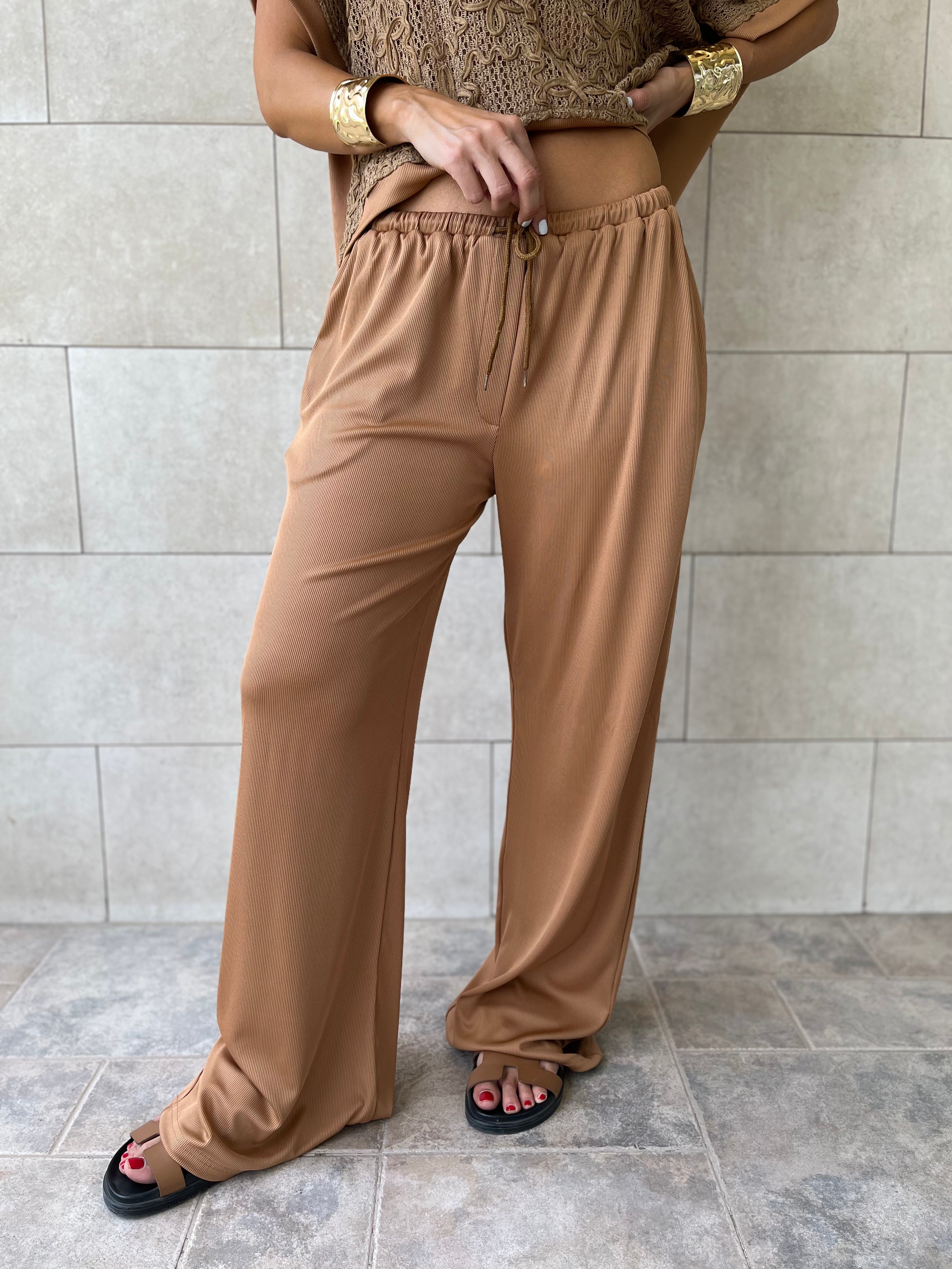 Brown Flowy Rope Pants