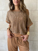 Brown Whisper Lace Asymmetrical Top