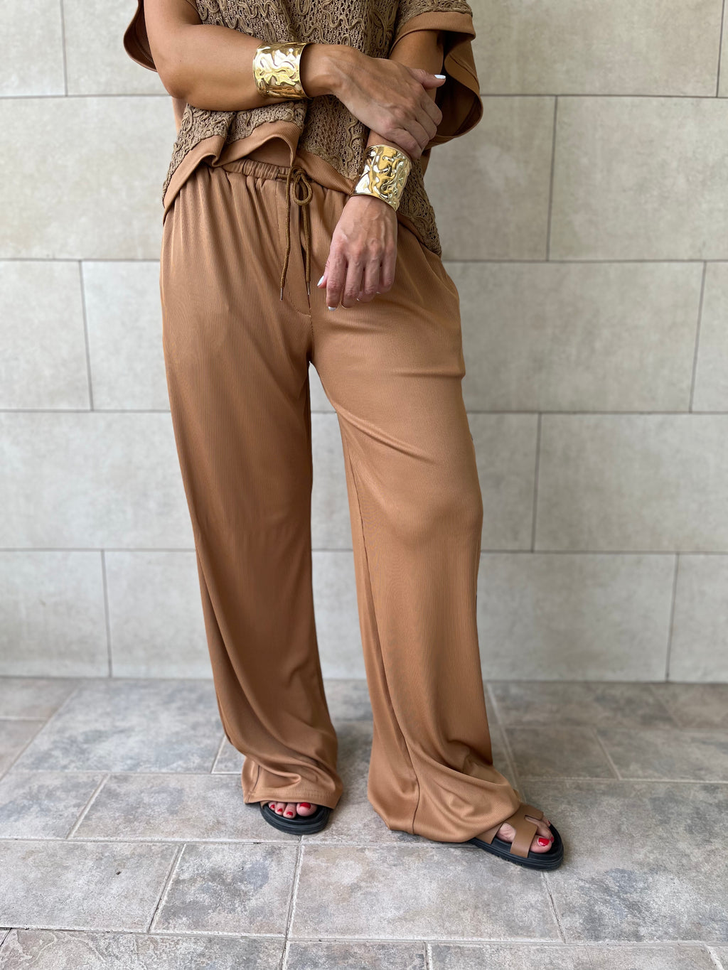 Brown Flowy Rope Pants