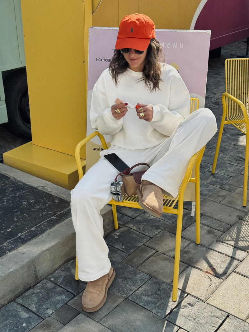 White Fleece Lined Cropped Sweatshirt