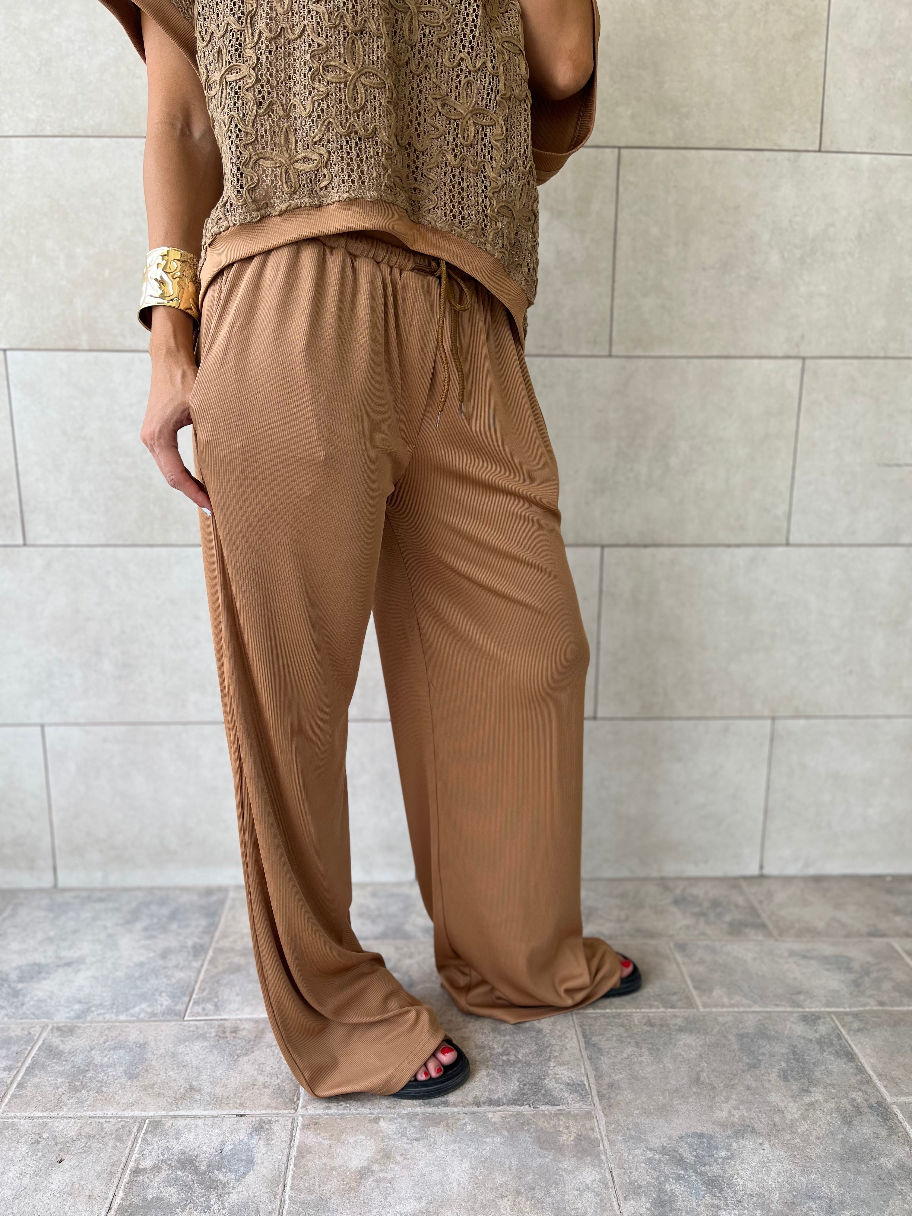 Brown Flowy Rope Pants