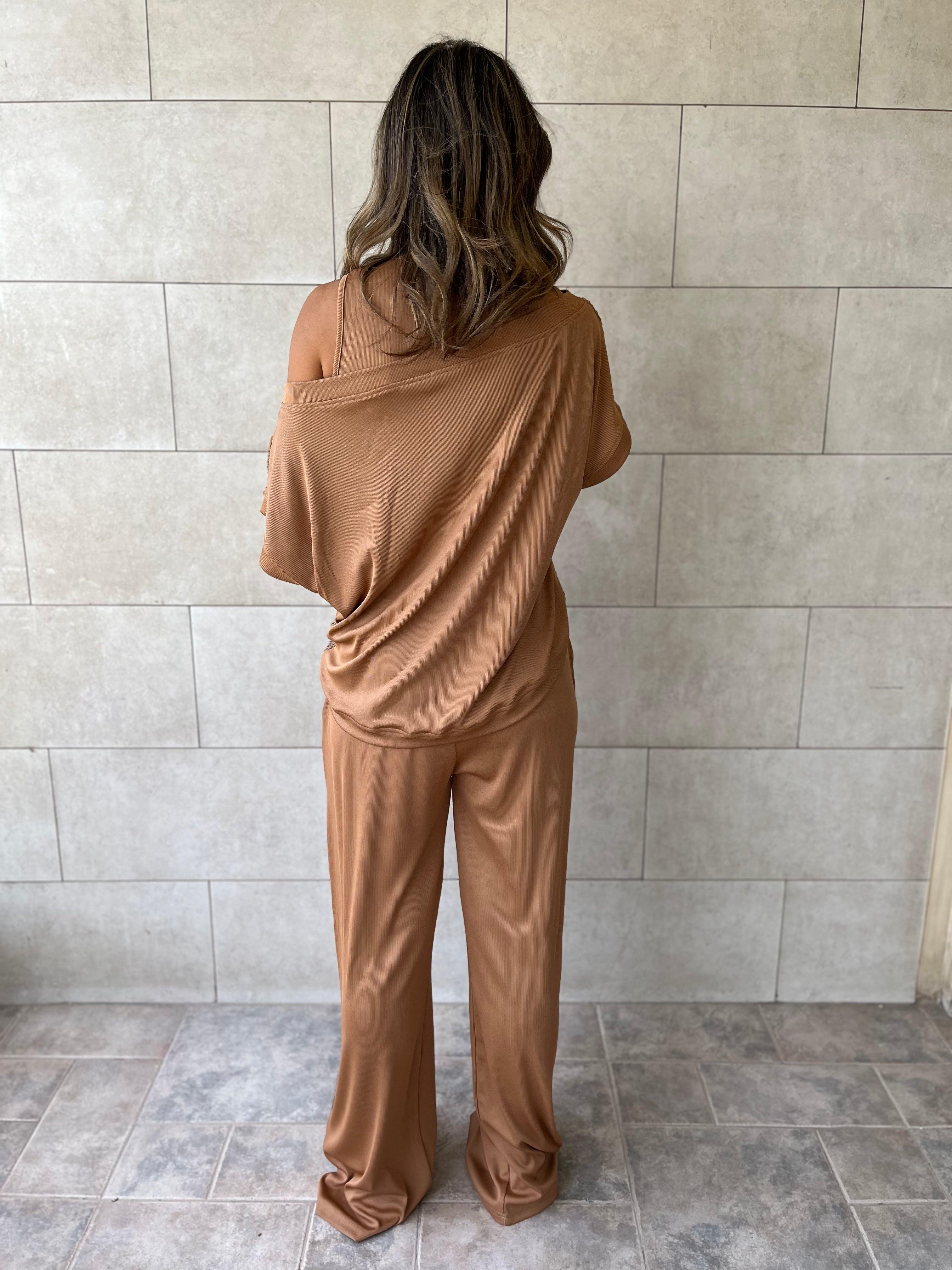 Brown Whisper Lace Asymmetrical Top