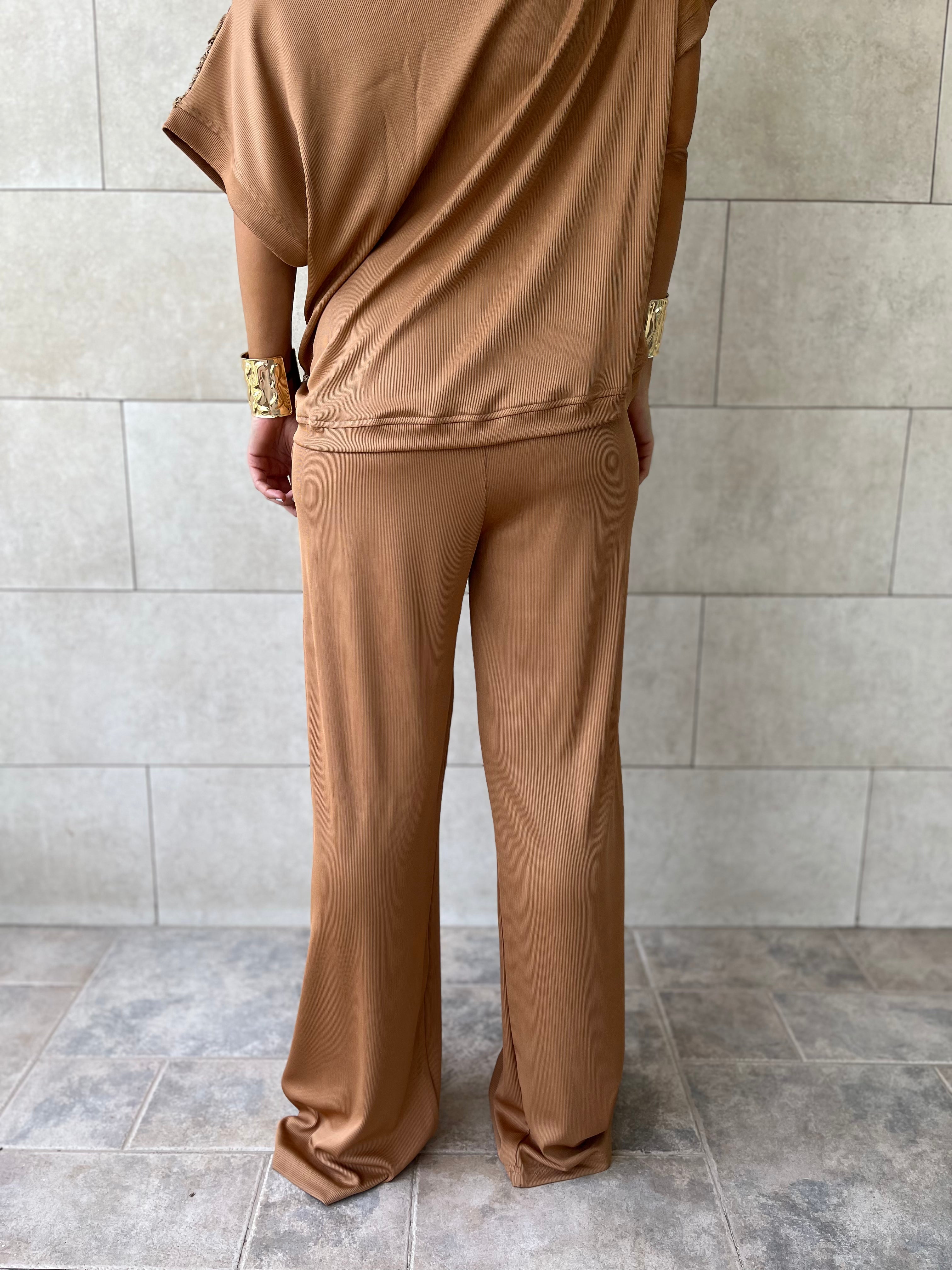 Brown Flowy Rope Pants