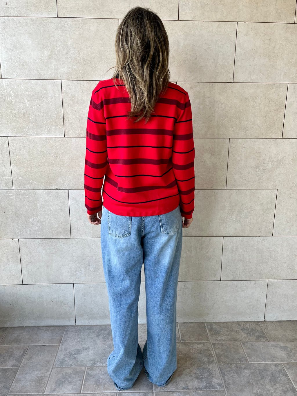 Red Striped Long Sleeve Polo