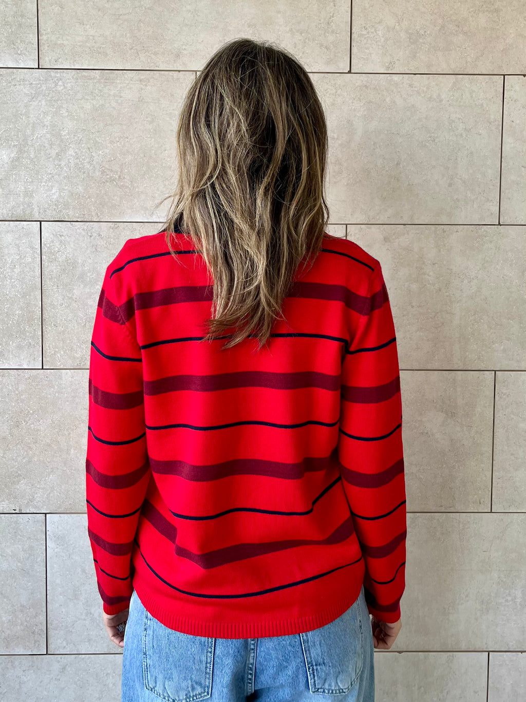 Red Striped Long Sleeve Polo