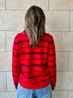 Red Striped Long Sleeve Knit Polo