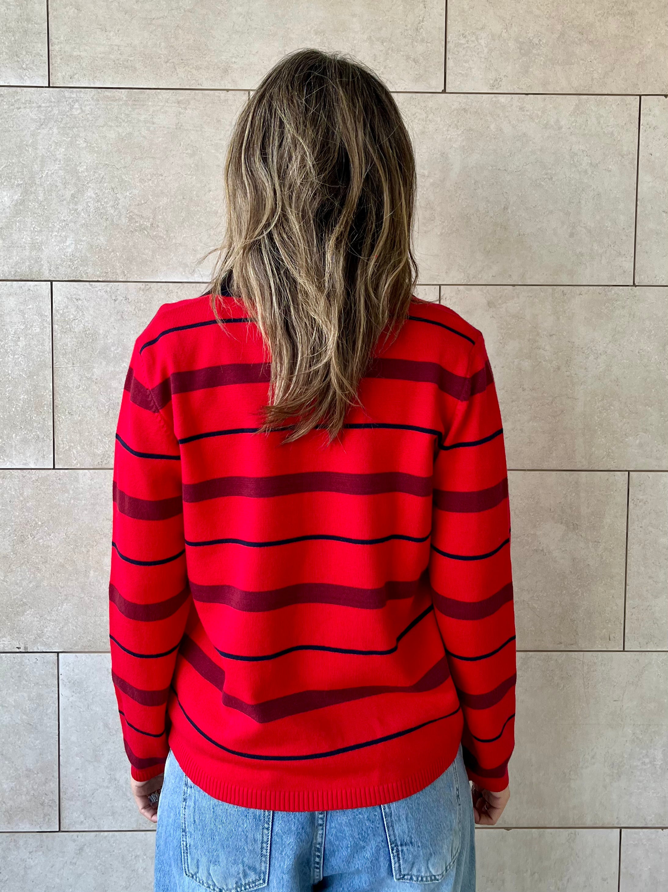 Red Striped Long Sleeve Polo
