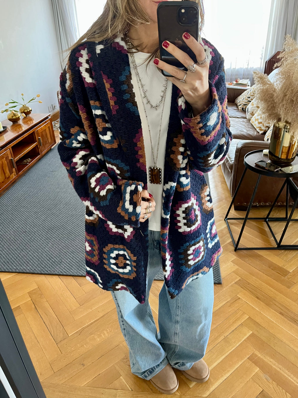 Navy Patchwork Handmade Cardigan