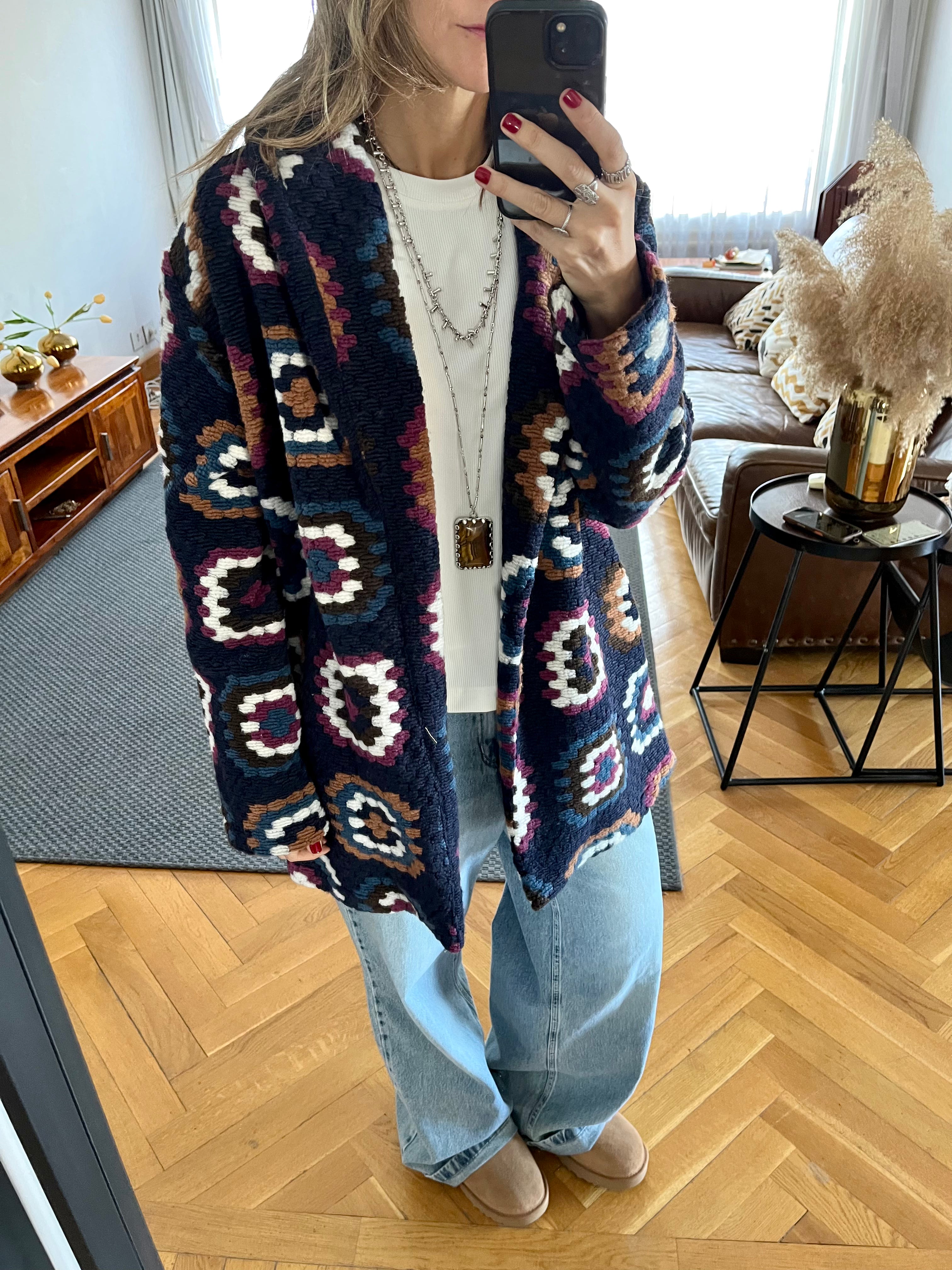 Navy Patchwork Handmade Cardigan