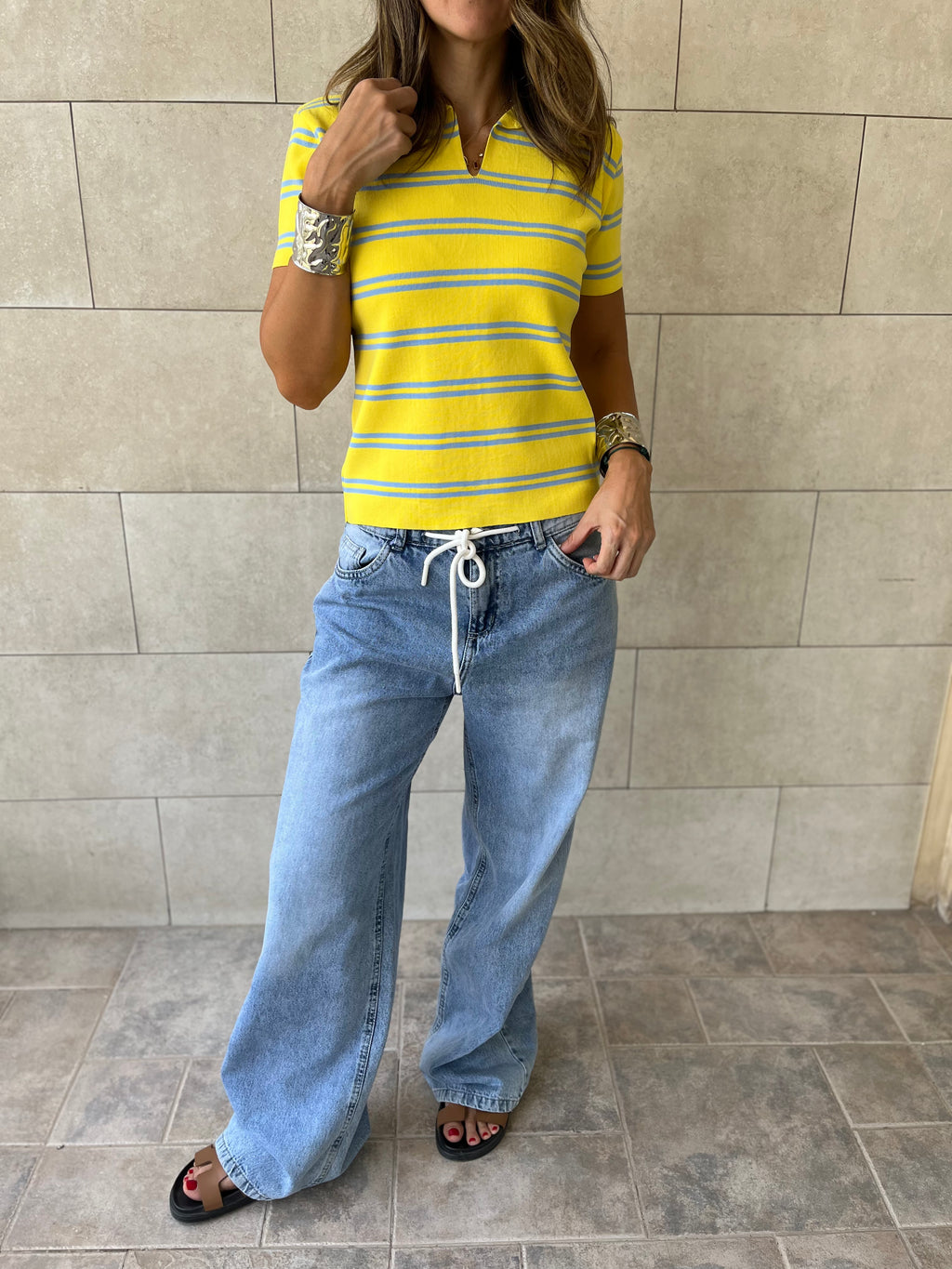 Yellow Striped Signature Knit Polo