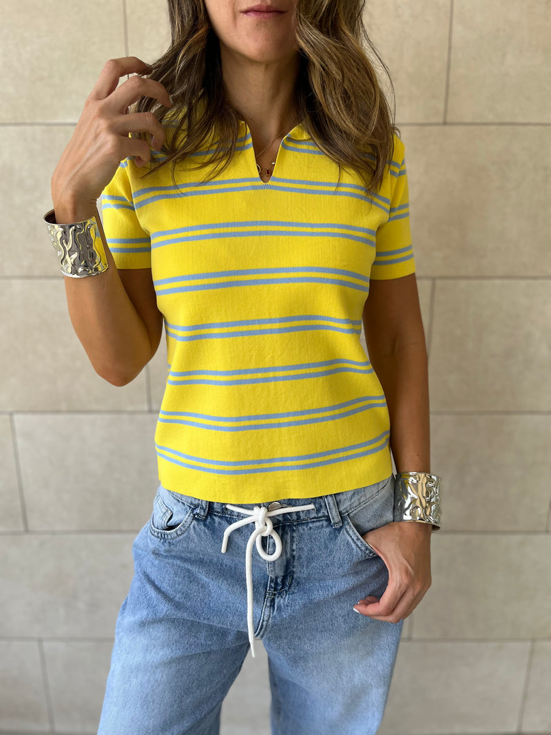 Yellow Striped Signature Knit Polo