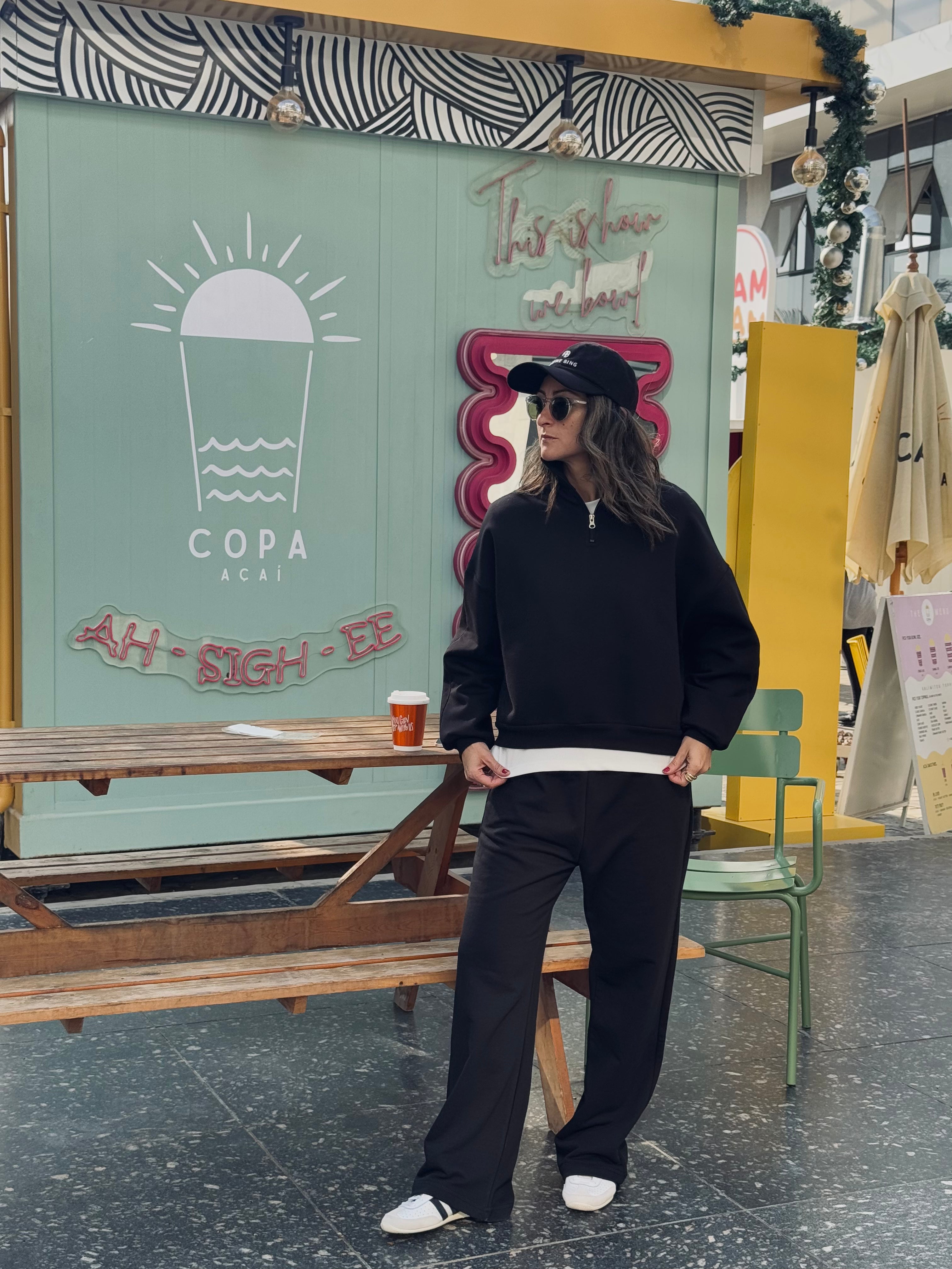 Black Fleece Lined Quarter Zip Up Sweatshirt