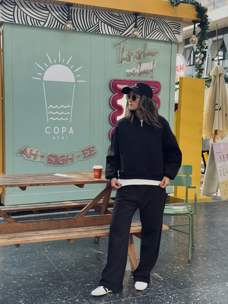 Black Fleece Lined Quarter Zip Up Sweatshirt