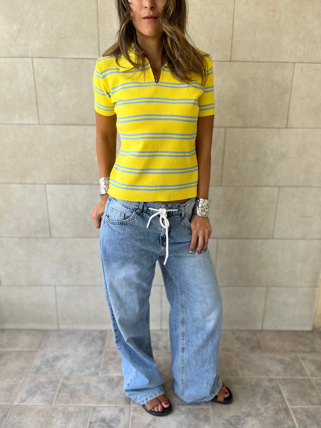 Yellow Striped Signature Knit Polo