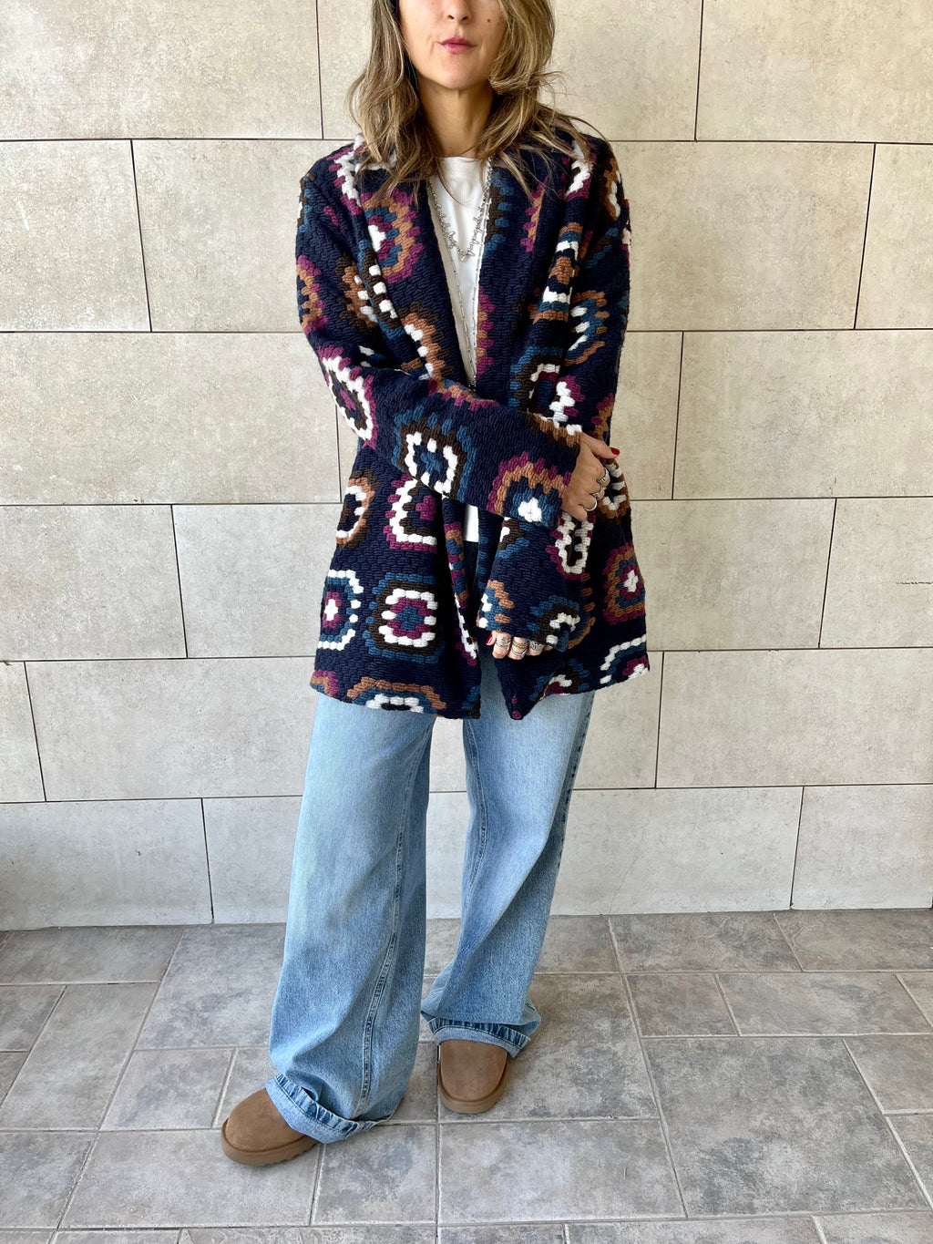 Navy Patchwork Handmade Cardigan