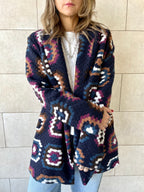 Navy Patchwork Handmade Cardigan