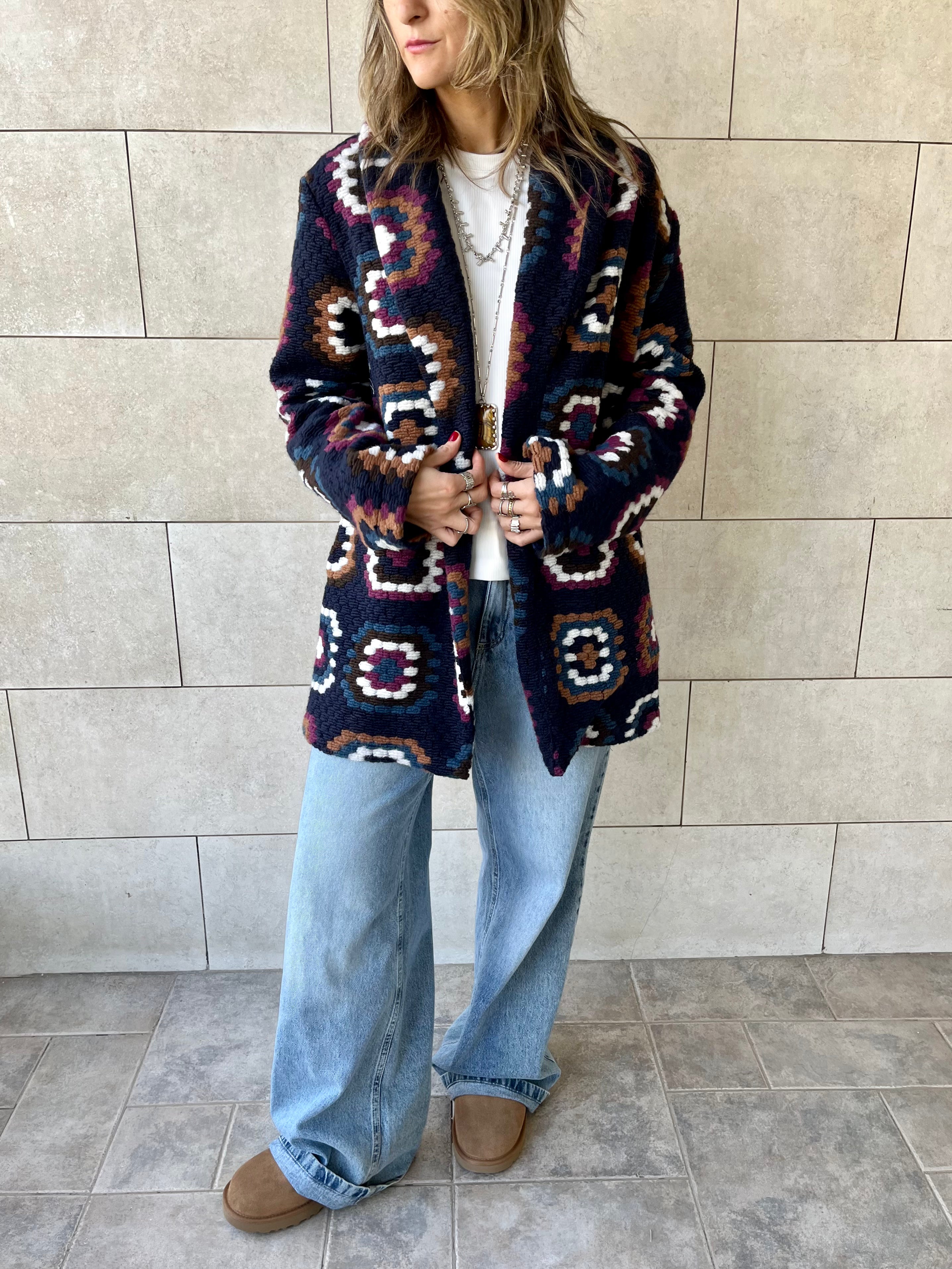 Navy Patchwork Handmade Cardigan