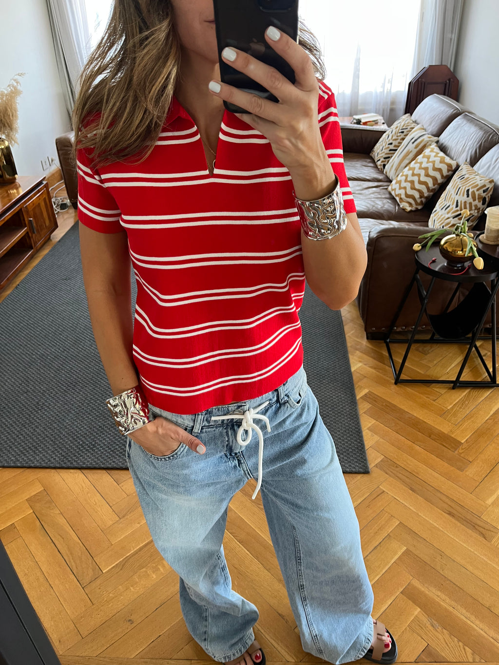 Red Striped Signature Knit Polo