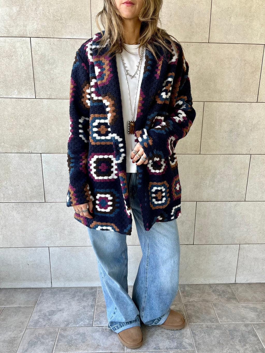 Navy Patchwork Handmade Cardigan