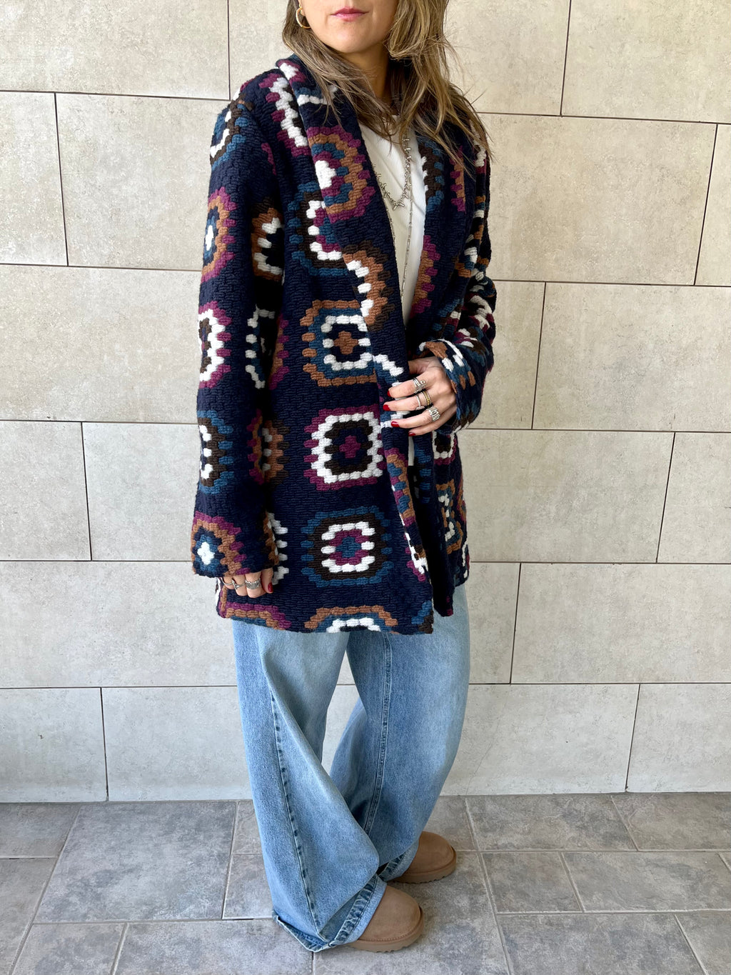 Navy Patchwork Handmade Cardigan