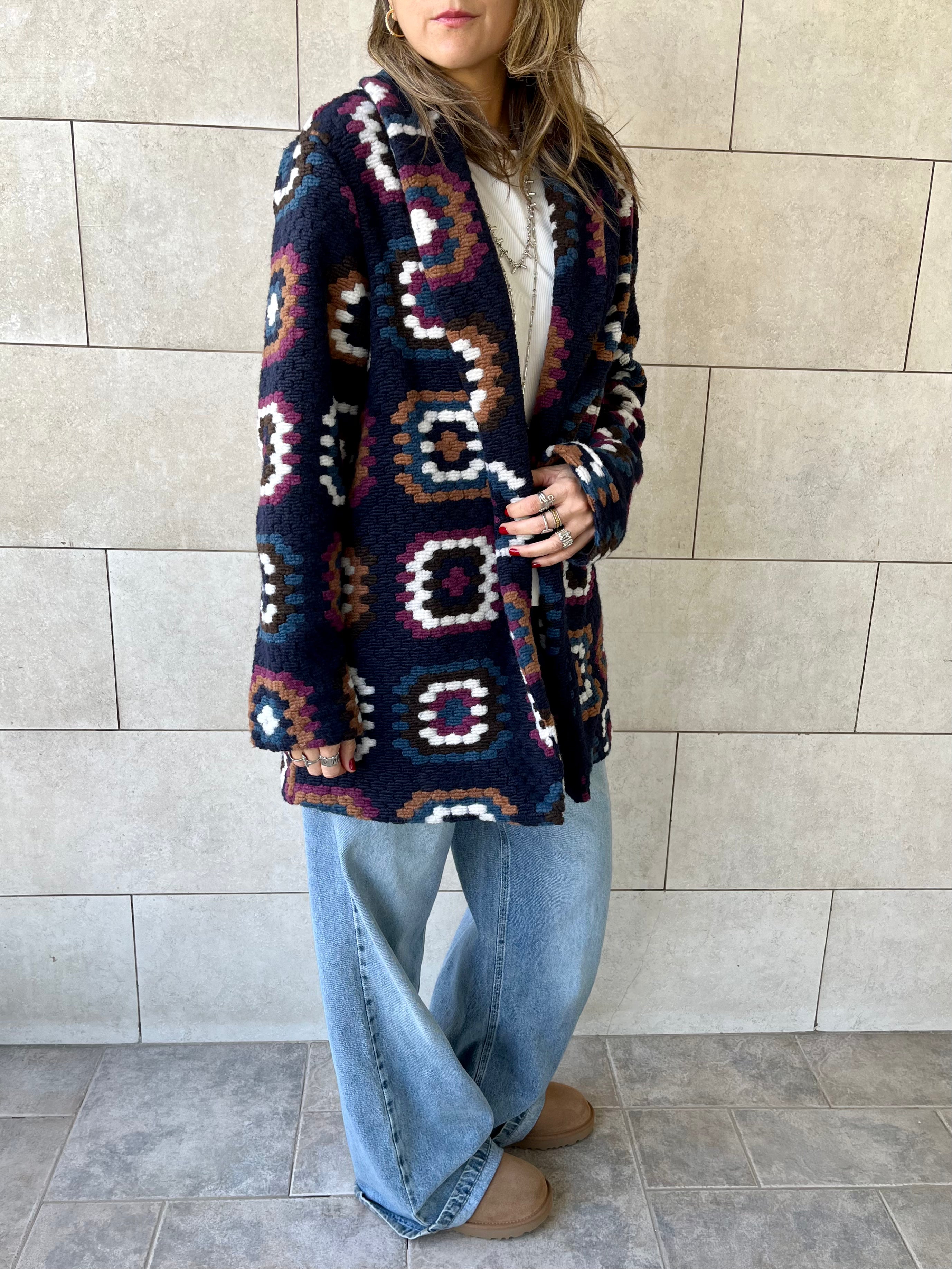 Navy Patchwork Handmade Cardigan