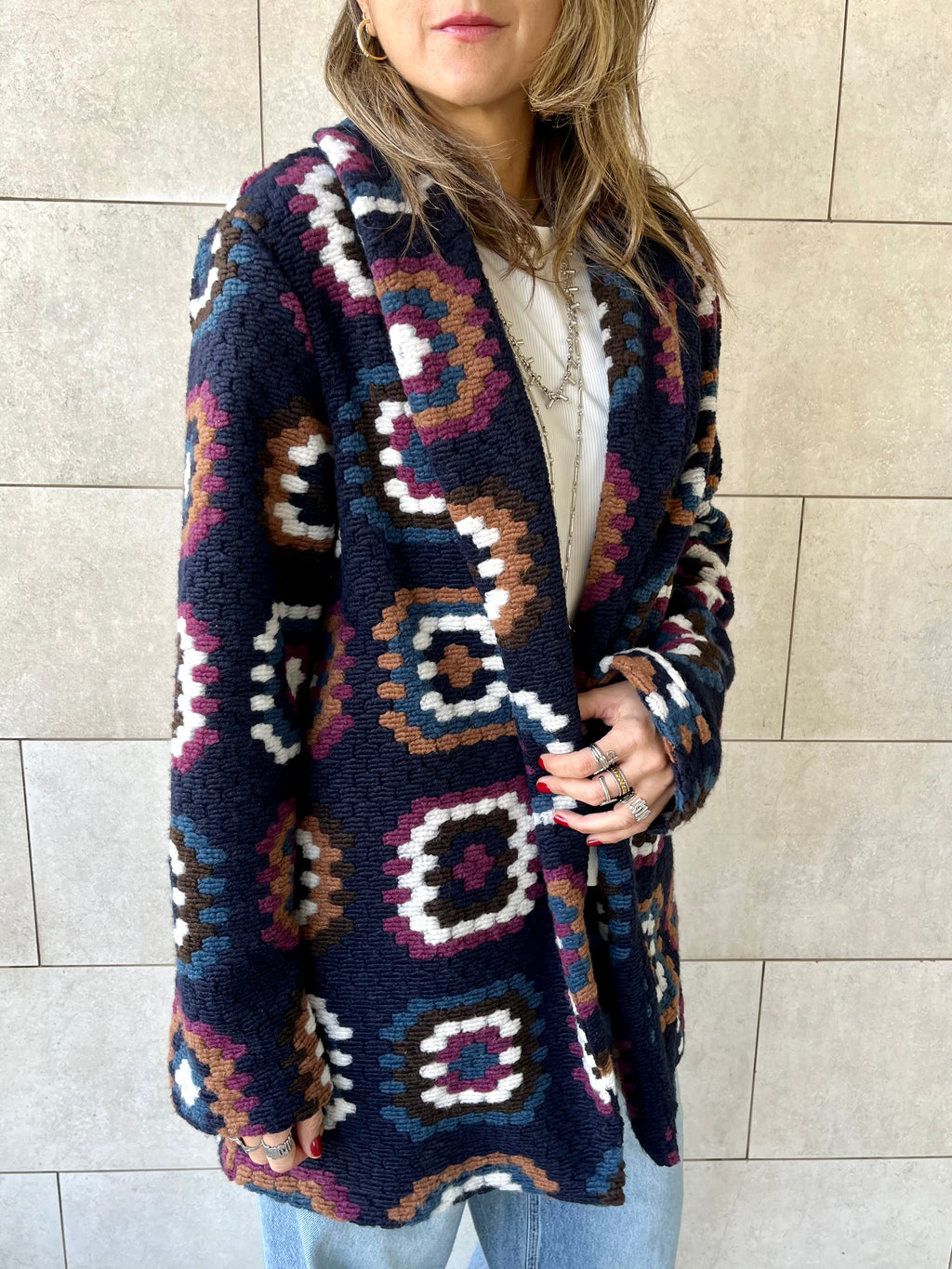 Navy Patchwork Handmade Cardigan