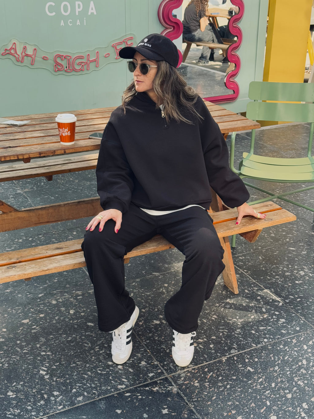 Black Fleece Lined Quarter Zip Up Sweatshirt