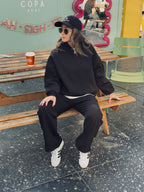 Black Fleece Lined Quarter Zip Up Sweatshirt