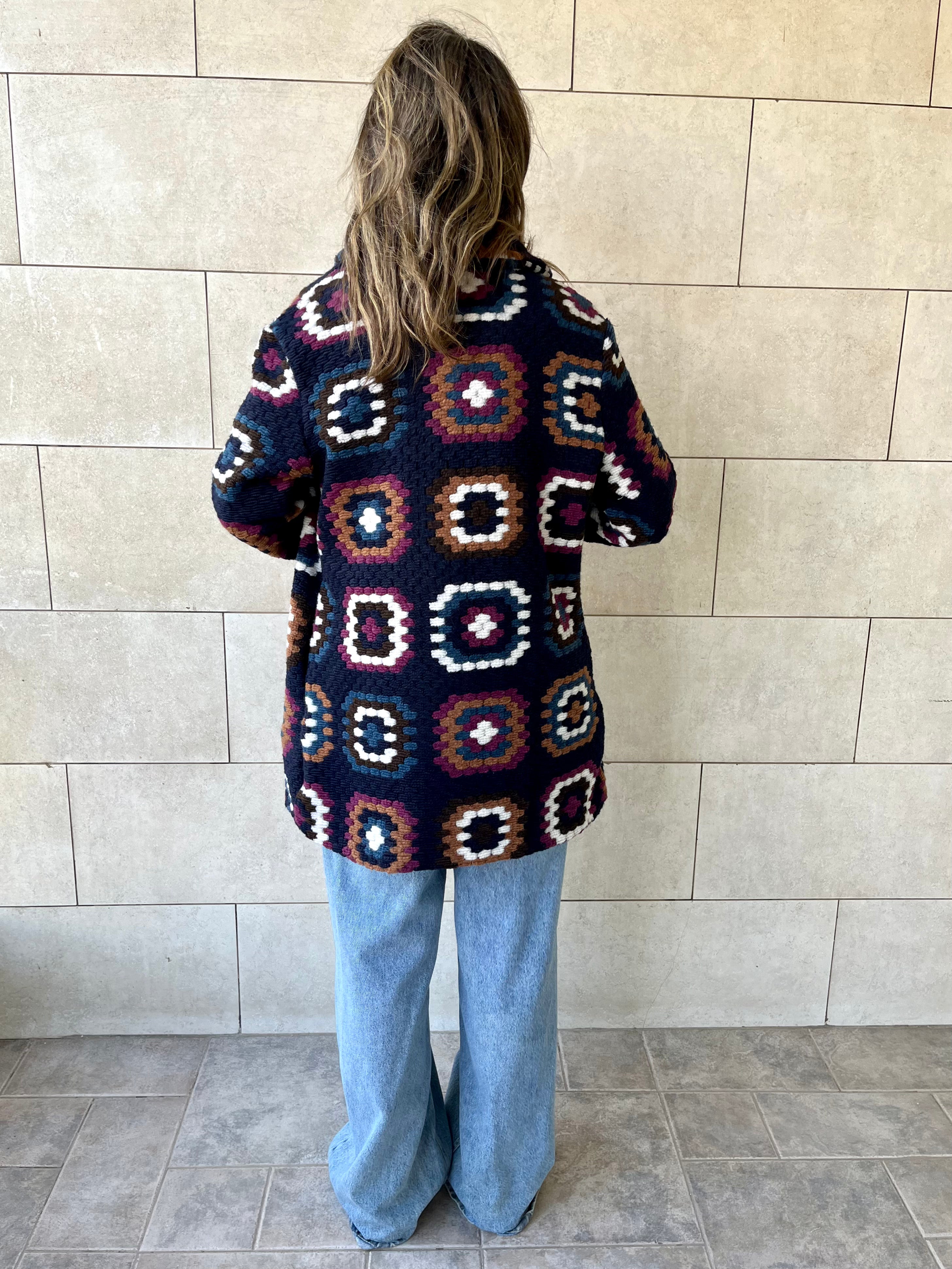 Navy Patchwork Handmade Cardigan