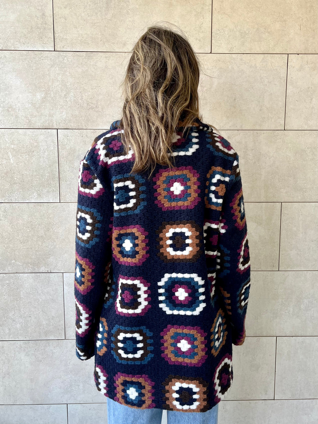 Navy Patchwork Handmade Cardigan