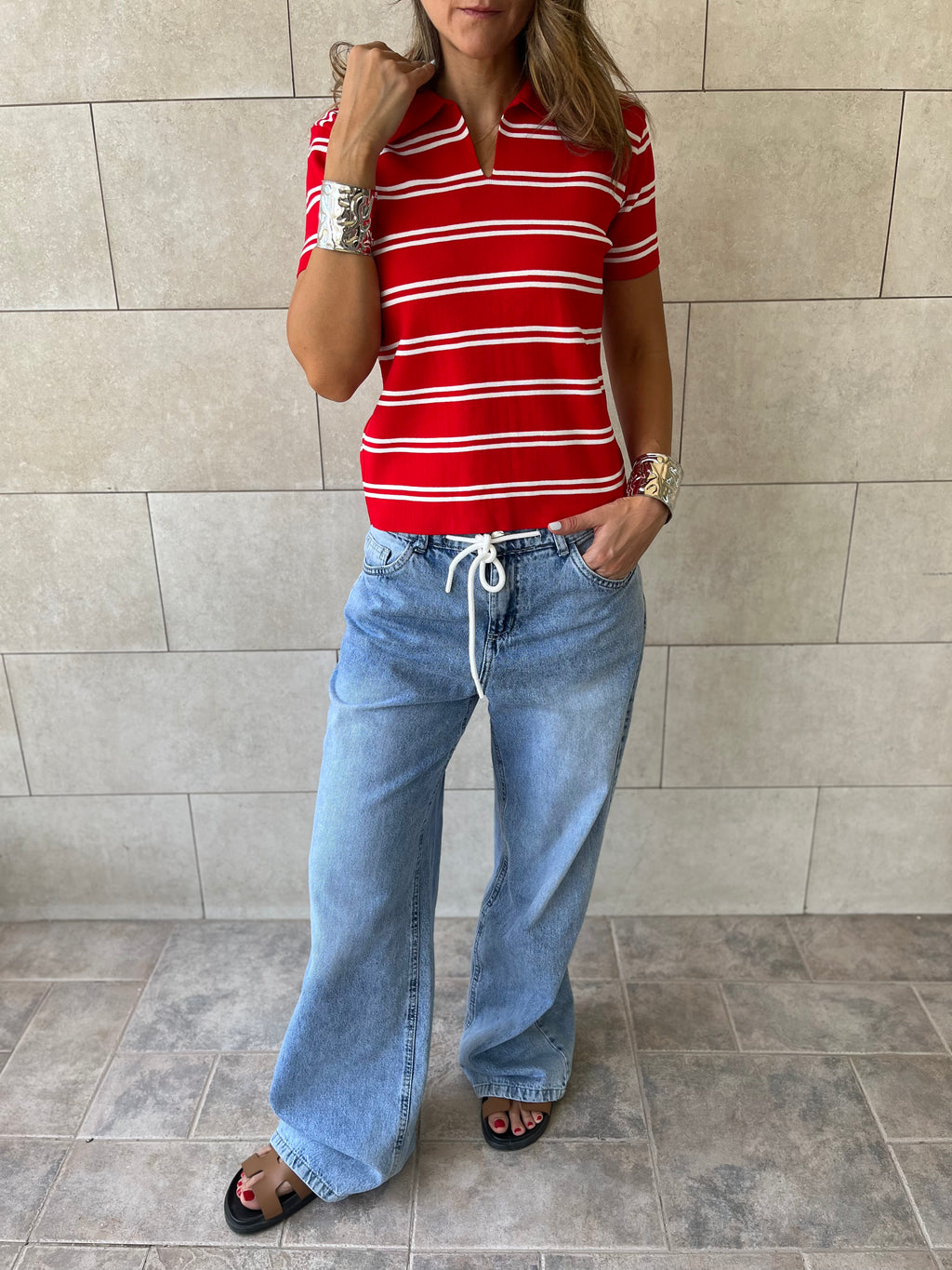 Red Striped Signature Knit Polo